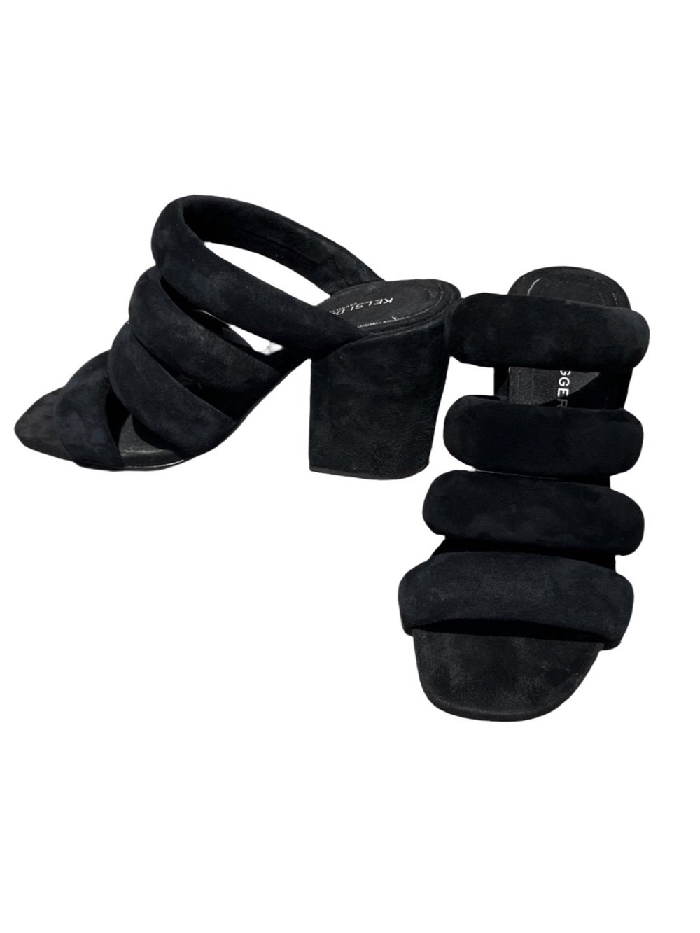 Kelsi Dagger Women’s Black Suede Puffy Strap Slip-On Mule Open Toe Block Heels 7